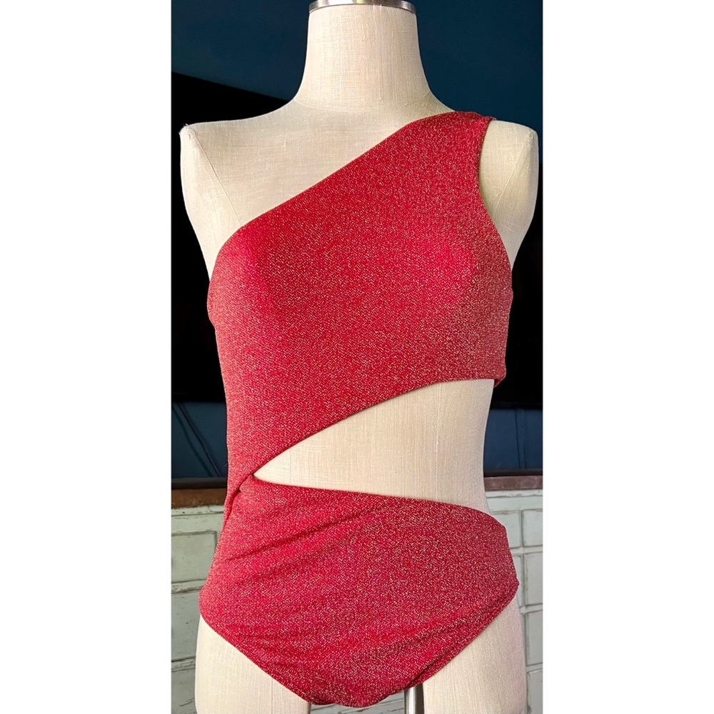 Beach Riot Red One-Shoulder Cutout One Piece